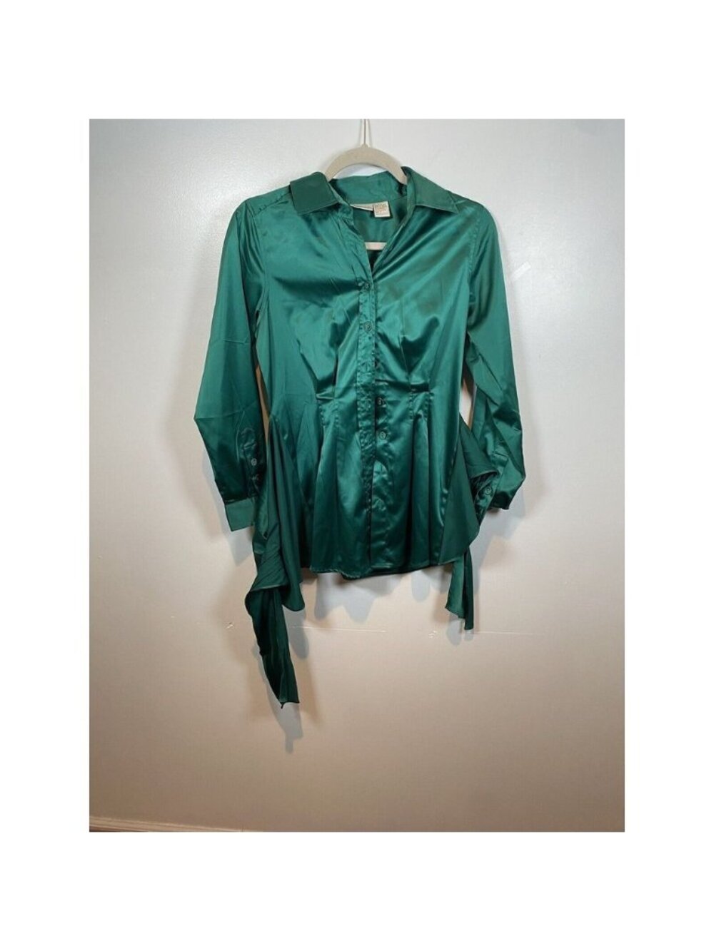 VINTAGE Newport News Silky Button Up Style Blouse Women Small‎ 2 Green